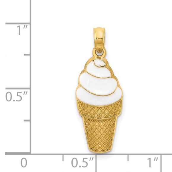 14k Yellow Gold and Enamel Vanilla Ice Cream Cone Pendant - Picture 4 of 6